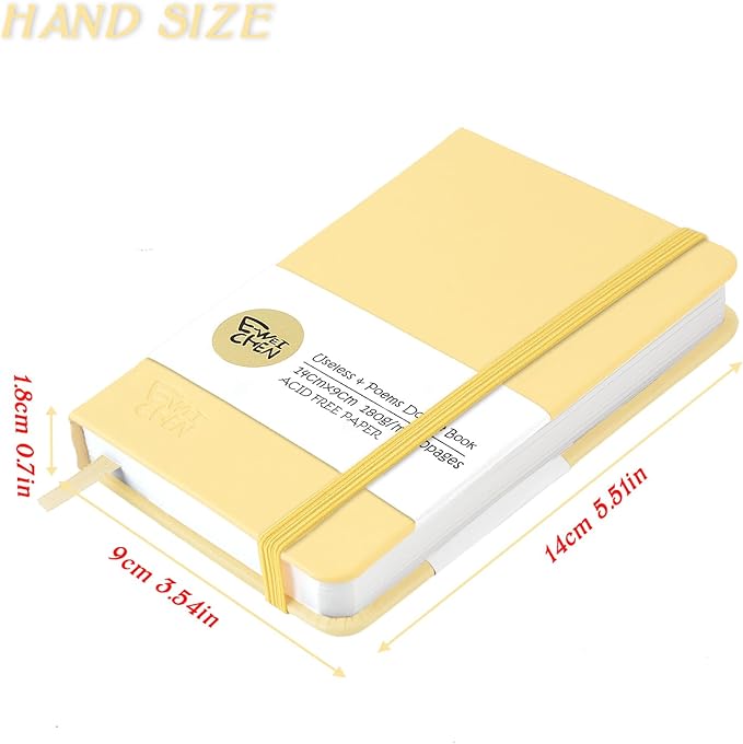 Mix Media Pad,3.5"x5.5" Small Hardcover Leather Art Sketchbook,60 Sheets(112lb/180gsm) Heavyweight Acid Free Artistic Painting Drawing Sketching Paper, Handy Pocket Journal Sketchbook.Lemon Yellow