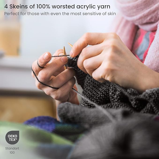 ARTEZA Acrylic Yarn for Crocheting, 4 x 200-g Skeins of Worsted Yarn for Knitting, Black A008, Knitting & Crochet Supplies