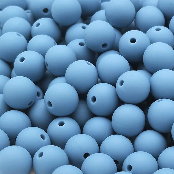 DIYOMR 100Pcs Silicone Beads, Single Color Beads Silicone Round Beads Rubber Craft Beads Bracelet Necklace Beads for Keychain Jewelry Lanyard DIY Crafts Making (12mm,Azure)