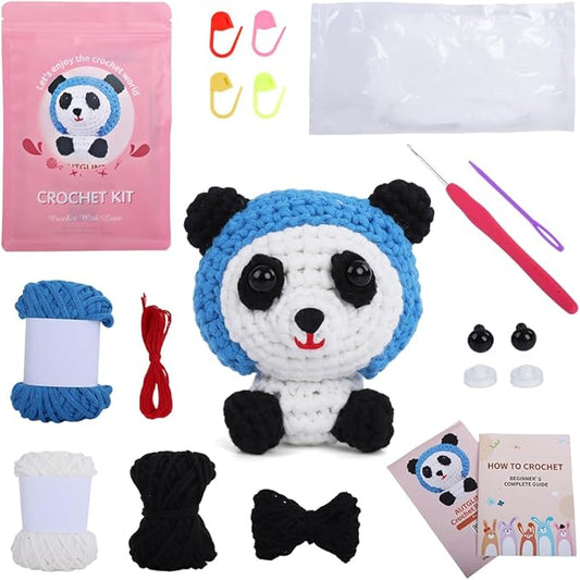 Autglint Panda Crochet Kit for Beginners, Learn to Crochet Starter Kit with Pre-Started Yarn & Easy-to-Follow Video Tutorials, DIY Amigurumi Animal Kit for Adults Kids Gift