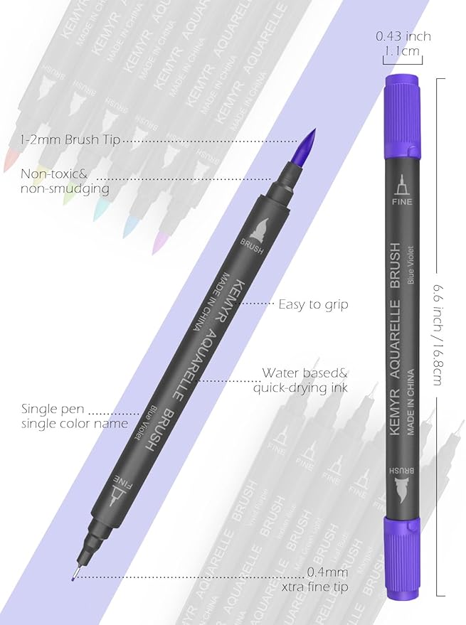 Markers for Adult Coloring Books: 60 Color Dual Tip Fine & Brush Pens Water-Based Coloring Marker for Adults Drawing Sketching Bullet Journal Writing Lettering No bleeding