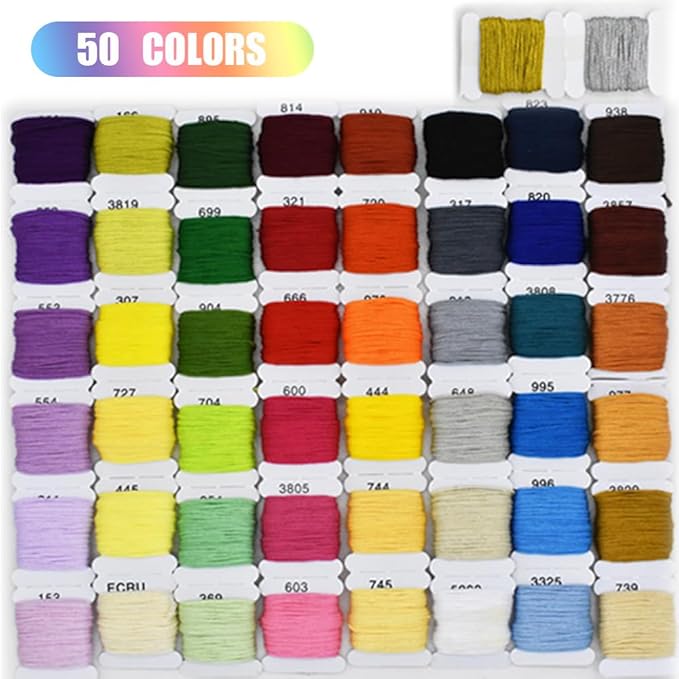 Embroidery Floss Thread Kit 100％ Cotton Floss Bobbins and Cross Stitch Kit Bracelets Floss Crafts Floss (50 Color)