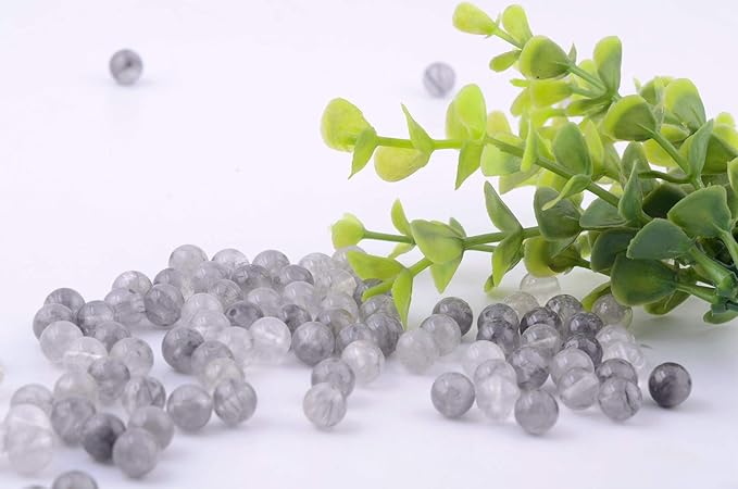 Natural Stone Beads 100pcs Round Genuine Real Stone Beading Loose Gemstones Hole Size 1mm DIY Smooth Bead for Bracelet Necklace Earrings Jewelry Making (Gloud Grey Quartz, 8mm)