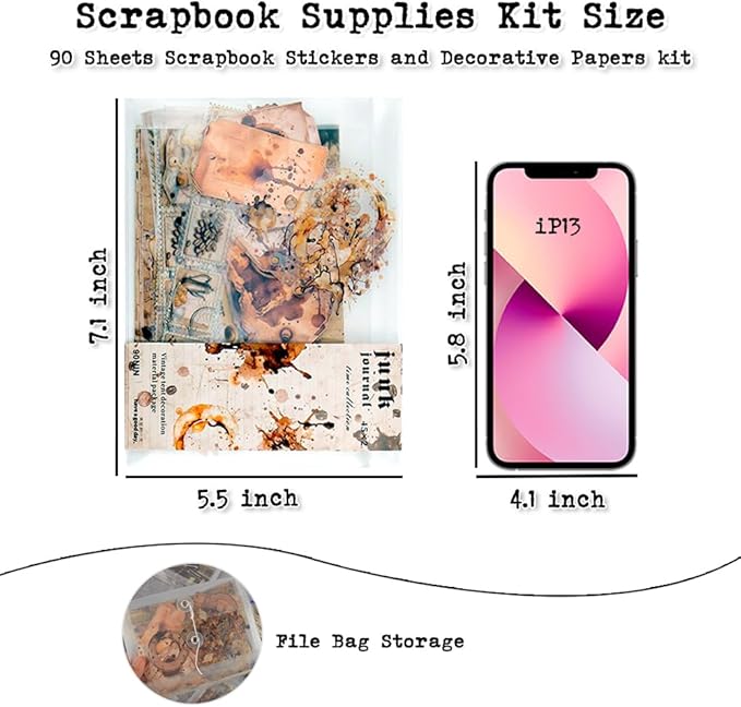 Vintage Scrapbook Kit, 90 Sheets Coffee Stain Manuscripts Materials, Scrapbooking Stickers and Decorative Papers Collage, Ephemera for Junk Journal Supplies, Journaling, Crafts Arts, Scrap Booking