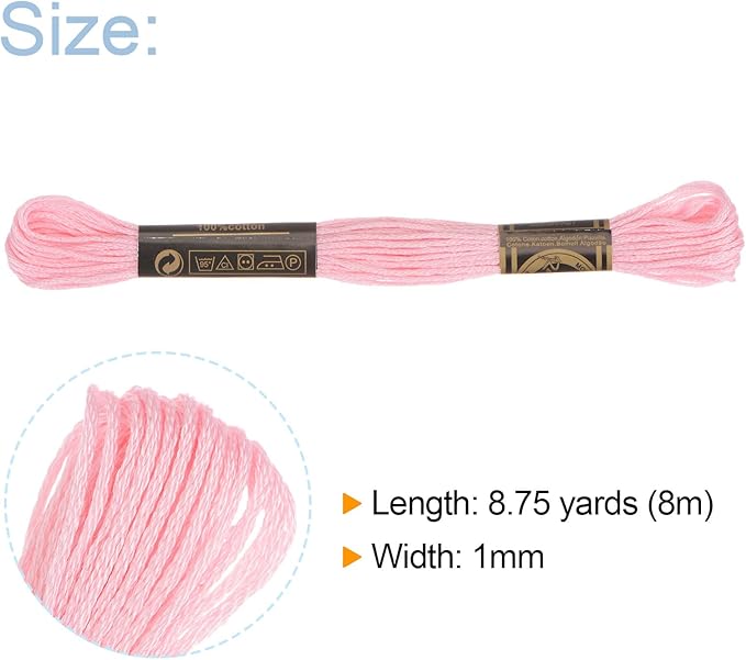 HARFINGTON 12 Skeins Embroidery Floss 8m Each Egyptian Long Fiber Cotton Cross Stitch Thread 26S/2x6 for Embroidery Projects Bracelet, Light Pink