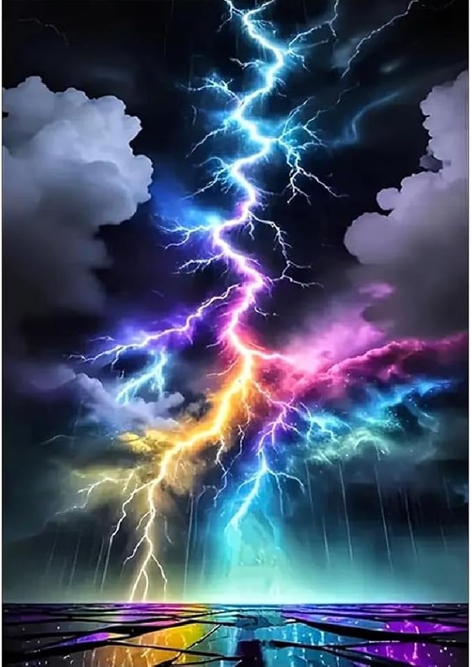 Colorful Lightning Stamped Cross Stitch Kits for Beginners Adults, Dimensions Needlepoint Art Crafts,Counted Cross Stitch Kits Embroidery Kits for Beginners Adults for Home Decor 11.8X15.7inch