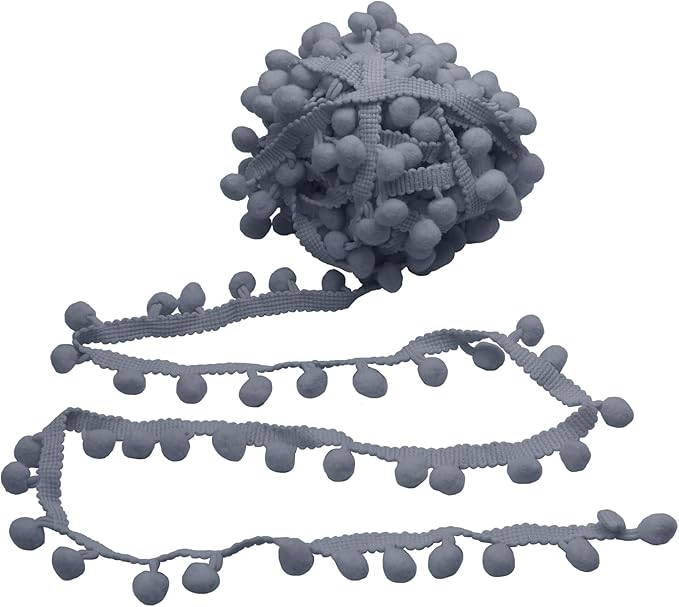 Homiest 10 Yards Pom Pom Trim for Sewing, 1 Inch Wide Light Gray Ribbon Bundles Textured Fabric Fringe Ribbon, 13mm Ball Pompom Trim for DIY Crafts Curtain Clothes Pillow Home Decoration