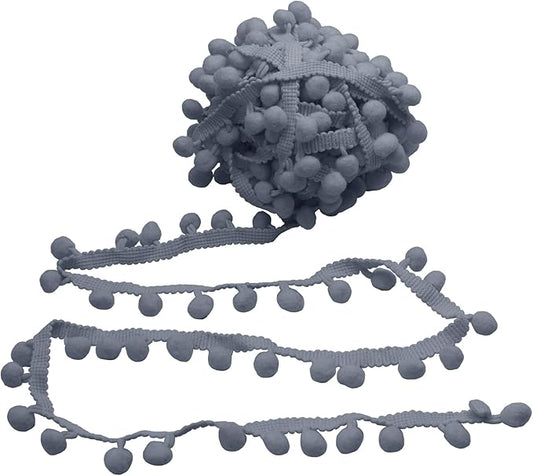 Homiest 10 Yards Pom Pom Trim for Sewing, 1 Inch Wide Light Gray Ribbon Bundles Textured Fabric Fringe Ribbon, 13mm Ball Pompom Trim for DIY Crafts Curtain Clothes Pillow Home Decoration