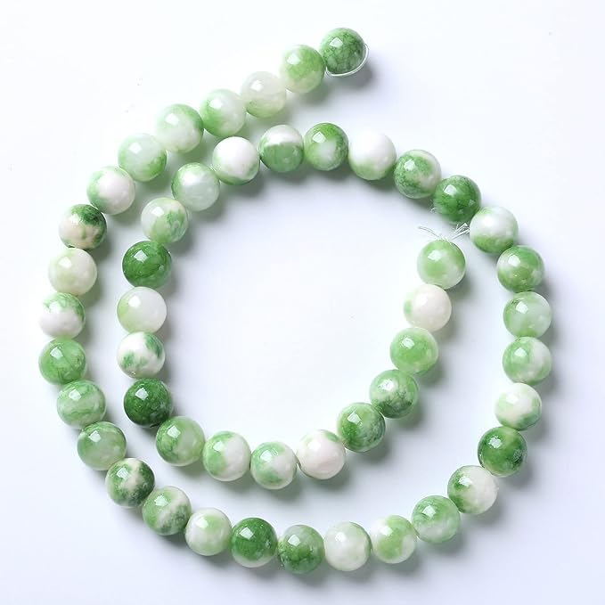 45pcs 8mm Natural Green White Persian Jade Stone Round Beads for Jewelry Making Loose Spacer Beads DIY Bracelets Necklaces 15" (8mm, Green Persian Jade)