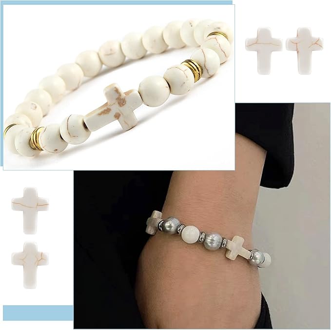 SUNNYCLUE 1 Box 100Pcs White Turquoise Cross Beads Synthetic Turquoise Stone Bead 12x16mm Easter Mini Small Cross Beads for Jewelry Making Charms Beading Supplies DIY Bracelet Necklace Adult