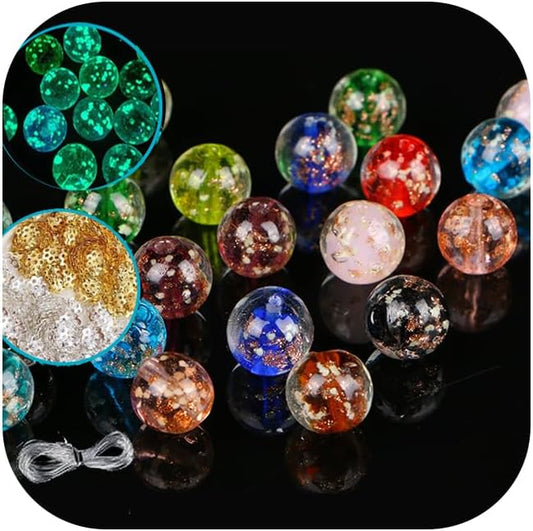 200 PCS 8mm Glow in The Dark Beads Bulk Round Luminous Glass Beads with Holes for Jewelry Making Bracelets Earrings Necklace Glow Loose Spacer Ball Bead DIY Craft Kit (Mixed Color)