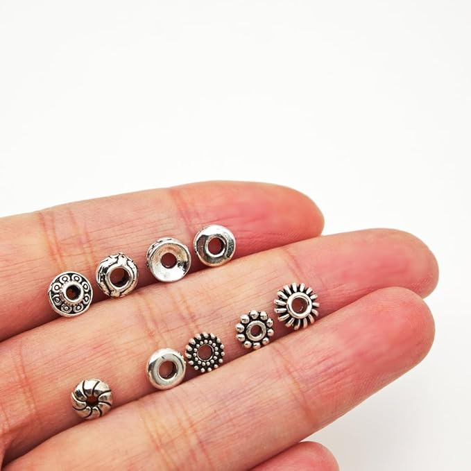 INSPIRELLE 450 Pieces Antique Silver Spacer Beads 6mm Metal Alloy Heishi Flat Rondelle Loose Beads for Bracelet Necklace Earring Jewelry Making