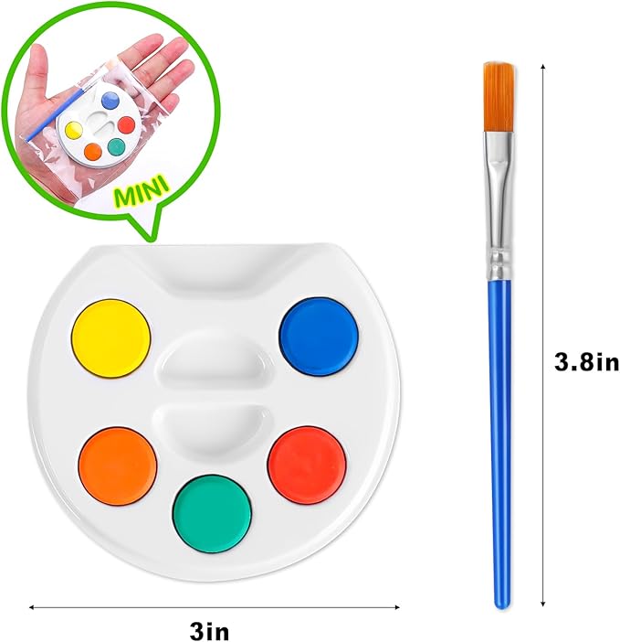 mini watercolor paint set for kids.18 pack watercolor paint kids,5 color water color set with paint brush and palette tray.diy for art party favors, prizes,birthday.