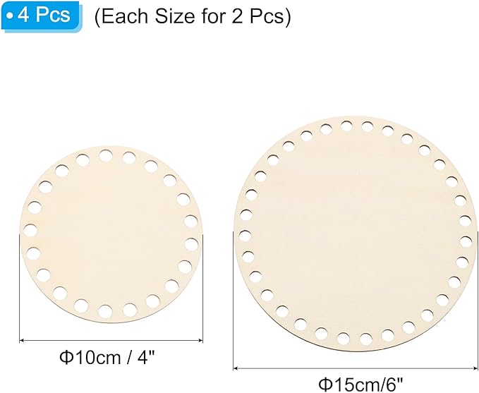 PATIKIL 4"/6" Diameter Crochet Basket Bottom, 4Pcs Round Blank Crochet Knitting Wooden Base for DIY Craft Weaving Basket Making Supplies Home Decoration, Wood Color