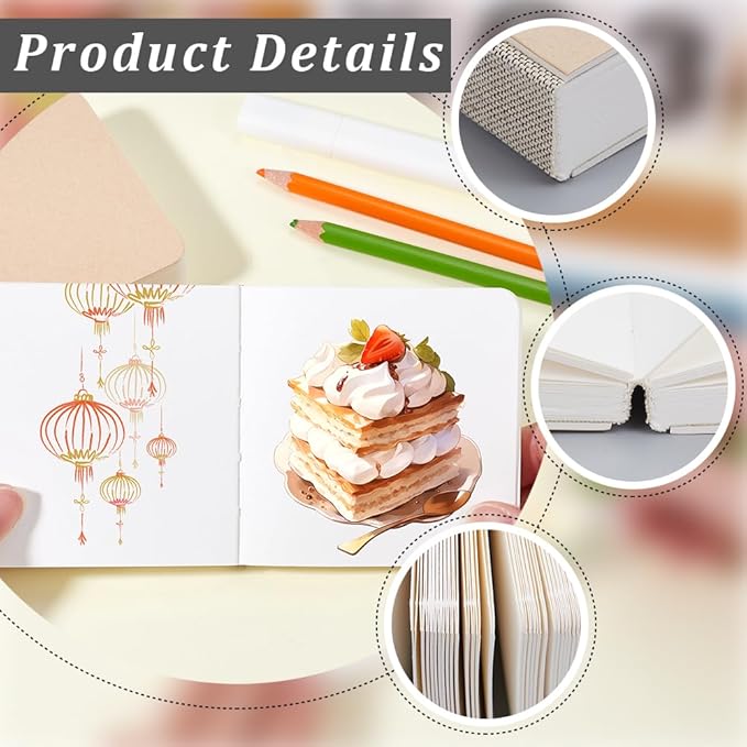 2Pcs 3.2" x 3.2" Mini Watercolor Notebook Drawing Sketching Pads Paper Blank Square Portable Water Color Travel Journal Small Art Pad Sketchbooks for Painting Traveler Student Office Supplies