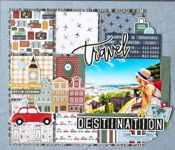 Trendzeen Travel Scrapbook Paper Pad - 6×6 Double Sided Paper Pack, Travel Ephemera Die Cuts for Vacation Album, Road Trip Journal - Adventure Theme Scrapbooking Supply - Total 2 Items