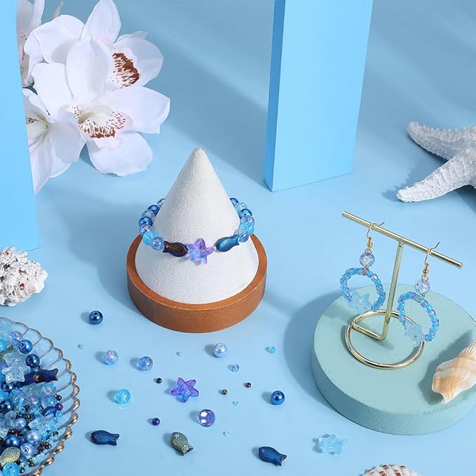 SUNNYCLUE 1 Box 540pcs Ocean Beads Kit Glass Summer Fish Starfish Charms Blue Hawaii Sea Animal Charm Glass Seed Beads for Jewelry Making Findings Kits DIY Bracelet Necklace Supplies