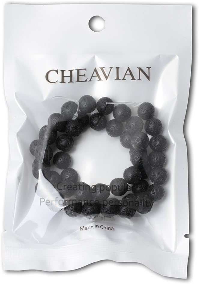 cheavian 8mm 45pcs black lava volcanic stone gemstone round loose beads for jewelry making 1 strand 15"