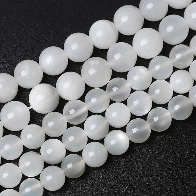 45pcs 8mm Natural White Moonstone Beads AAA Gemstone Round Loose Beads for Jewelry Making DIY Bracelets Necklaces Crystal Energy Healing Stone Beads 15" (8mm, White Moonstone)