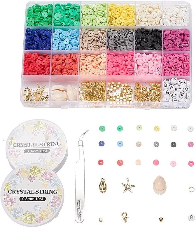 2938 Pcs Clay Beads Bracelet Making Kit, Flat Preppy Beads for Friendship Bracelets, Polymer Clay Bead with Charms for Jewelry Making