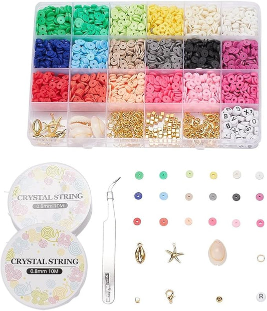 2938 Pcs Clay Beads Bracelet Making Kit, Flat Preppy Beads for Friendship Bracelets, Polymer Clay Bead with Charms for Jewelry Making