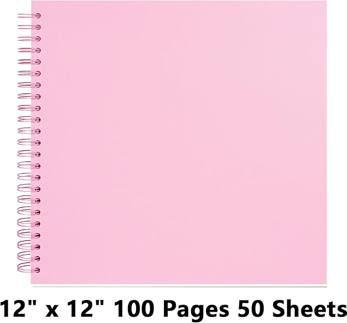 12X12 Inch DIY Scrapbook Photo Album, Kraft Blank Paper Scrap Book 100 Pages Memory Book for Wedding Family, Pink
