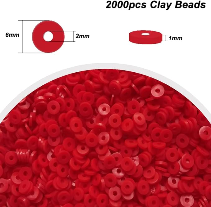 2000pcs Red Clay Beads for Bracelets Making Heishi Polymer Flat Disc Spacer Bead for Jewelry Earring DIY Crafts 6mm