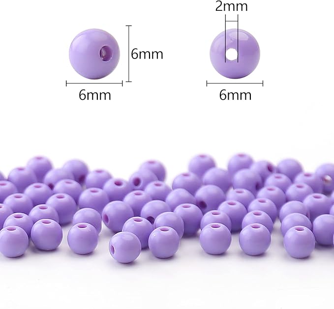 bonny boxx 1000pcs 6mm smooth light purple acrylic round beads, plastic resin bubblegum balls chunky gumball beads for necklace and bracelet making, crafting supplies