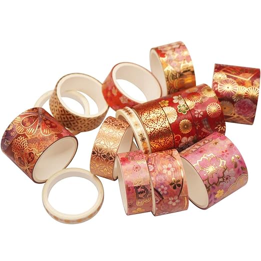 YUBBAEX Splendid Gold Washi Tape Set Embroidery Pattern Foil Decorative Tapes for Arts, DIY Crafts, Journal Supplies, Planners, Scrapbook, Gift Wrapping 15 Rolls (Fierce Flowers)
