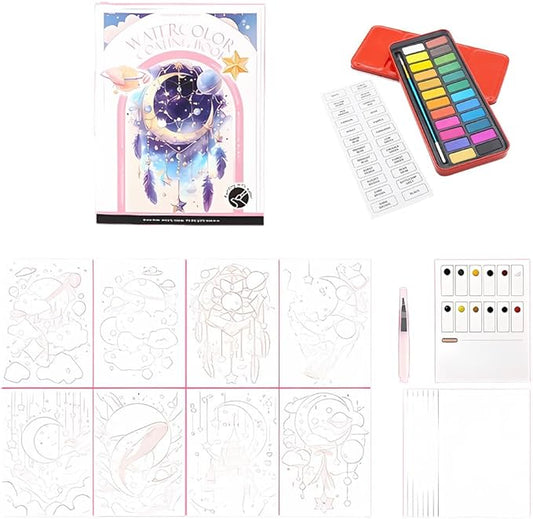 RGBMIX Watercolor Coloring Book for Adults Stress Relief Foldable Painting Pad with 24-Color Paint (StarDrean)