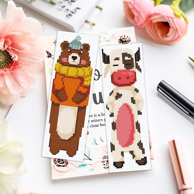 ACRNIGHEET 6PCS Cross Stitch Bookmark Kit for Beginner Cartoon Animals Stamped Cross Stitch Kits for Adults DIY Embroidery Bookmark Kits Crossstitch Kits Adult with Instructions Hand Craft Gift 11CT
