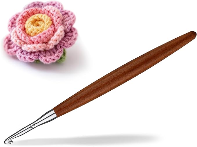 Lunarm 4mm Crochet Hook, Ergonomic Aluminum Crochet Hook with Wood Handle Available in 3mm-10mm for Arthritic Hands DIY Craft Knitting Dolls, Bouquets, Blankets, Hats, Gloves from Various Yarns