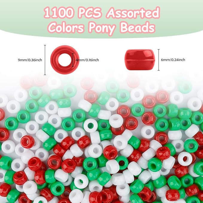 christmas beads,1100 pcs christmas beads for jewelry making stocking stuffers teens xmas bead for bracelets red bead for crafts gifts for daughter son nephew (red green white color)
