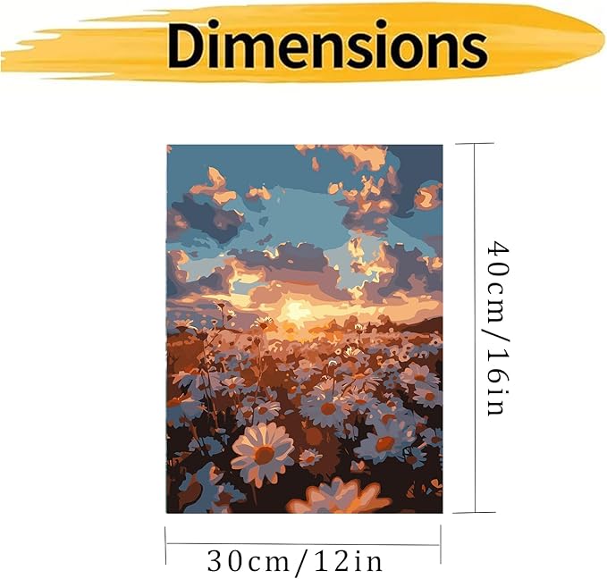 CHWGLFGG Paint by Numbers Kit for Adults Beginner, Daisy Sunset Landscape Adult Paint by Number Kits on Canvas, DIY Acrylic Oil Easy Painting by Numbers for Home Wall Decor 12X16 inch (Without Frame)