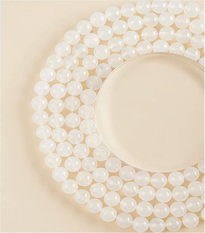 10mm Natural White Agate Round Bead - 35PCS Bulk Gemstone Beads for Jewelry Making, DIY Bracelets, Necklaces - Includes Crystal Stretch Cord - Beads for Crafting Gifts