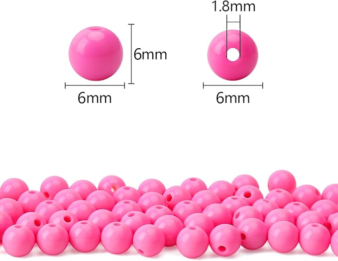 bonny boxx 1000pcs 6mm smooth rose acrylic round beads, plastic resin bubblegum balls chunky gumball beads for necklace and bracelet making, crafting supplies
