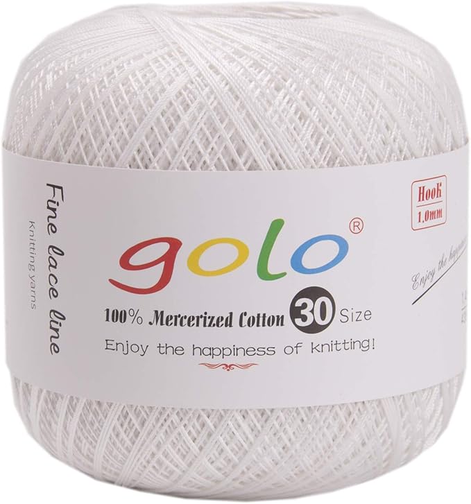 golo Crochet Thread Size 30 Yarn for Tatting Crochet Yarn for Hand Knitting White 5200