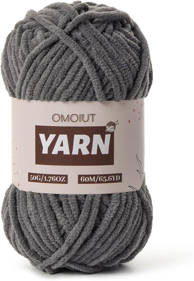 Plush Chenille Chunky Crochet Yarn - Baby Yarn for Crocheting Soft - Velvet Yarns Knitting for Blankets Crafts - Fluffy Amigurumi Yarns 50g / 65.6yd (Dark Gray)