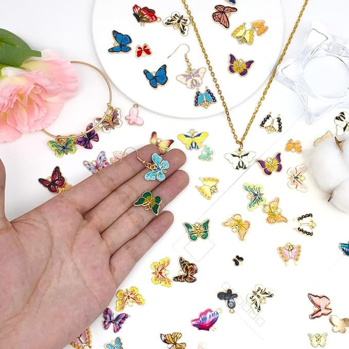 WOCRAFT 120pc Assorted Enamel Bracelet Butterfly Charms for Jewelry Making Crafts DIY Necklace Bracelet Keychain Crafting Charms Kit (SN805)