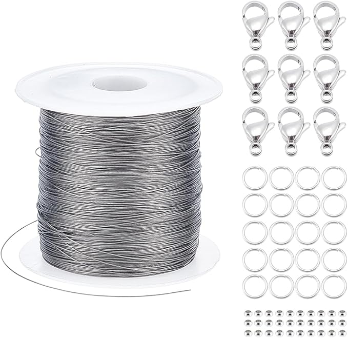 AHANDMAKER Jewelry Making and Repair Supplies Kit, Includes 304 Stainless Steel Spacer Beads, Lobster Claw Clasps, Jump Ring and Tiger Tail Wire, Jewelry Making Kit for DIY Bracelet Pendant, Earrings