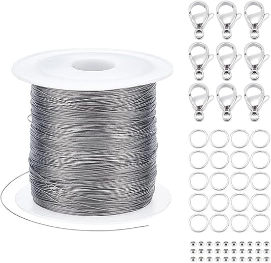 AHANDMAKER Jewelry Making and Repair Supplies Kit, Includes 304 Stainless Steel Spacer Beads, Lobster Claw Clasps, Jump Ring and Tiger Tail Wire, Jewelry Making Kit for DIY Bracelet Pendant, Earrings