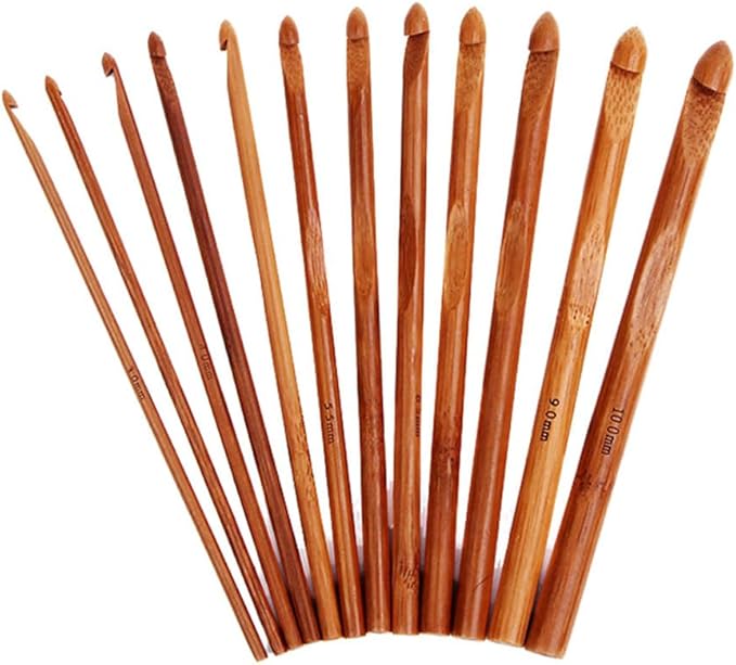12PCS Carbonized Bamboo Knitting Needles Set 5.9 Inch Single Point Bamboo Crochet Hooks Kit 12 Size Wooden Knitting Needles for Handmade DIY Making Sweater Yarn Projects(3 to 10mm)