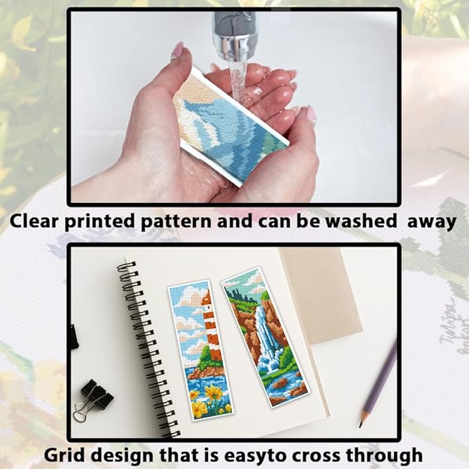 ACRNIGHEET 6pcs Cross Stitch Bookmark Kits, Landscape DIY Cross Stitch Bookmarks, Embroidery Bookmark Cross Stitch Kits with Scenery Pattern, Stamped Cross Stitch Kit Bookmark for Beginners Adults