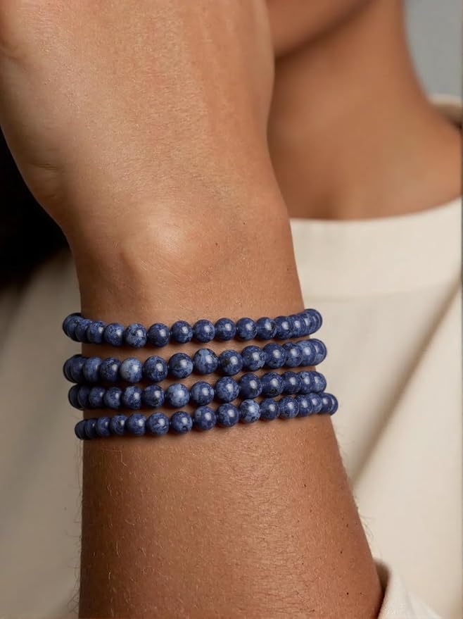 Stone Beads, 45pcs Blue Sodalite, 8mm Round Loose Beads for Jewelry Making, Bracelets, with Bag, String & Card