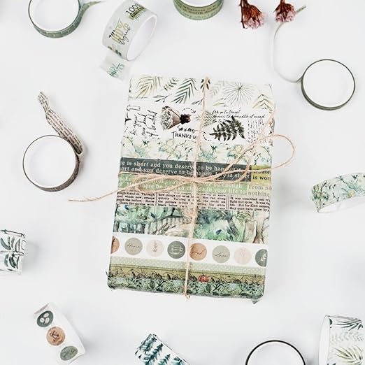 Washi Tape Set, 20 Rolls, Plant Botanical Green Washi Tape for Journaling, Decorative Tape for Scrapbooking, Junk Journal Supplies, Bullet Journaling