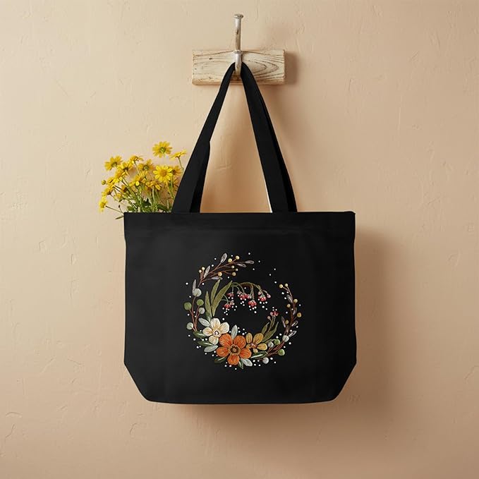 ERKOON Canvas Tote Bag Embroidery Kit for Beginners, Floral Arts Crafts Cross Stitch Kits for Adults Including Stamped Embroidery Bag with Hoops, Needle, Instruction and Color Threads (Flower)
