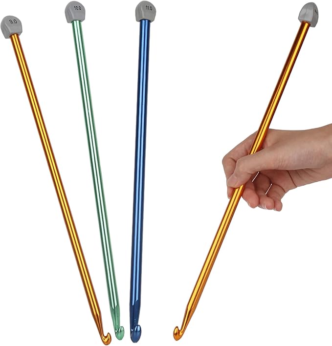 Coopay Tunisian Crochet Hook Set - 9mm 10mm 11mm Large Hooks, 3PCS Extra Long 13.8in Metal Afghan Crochet Needles for Crocheting, Great for Beginners