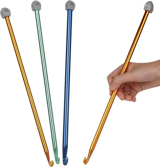 Coopay Tunisian Crochet Hook Set - 9mm 10mm 11mm Large Hooks, 3PCS Extra Long 13.8in Metal Afghan Crochet Needles for Crocheting, Great for Beginners