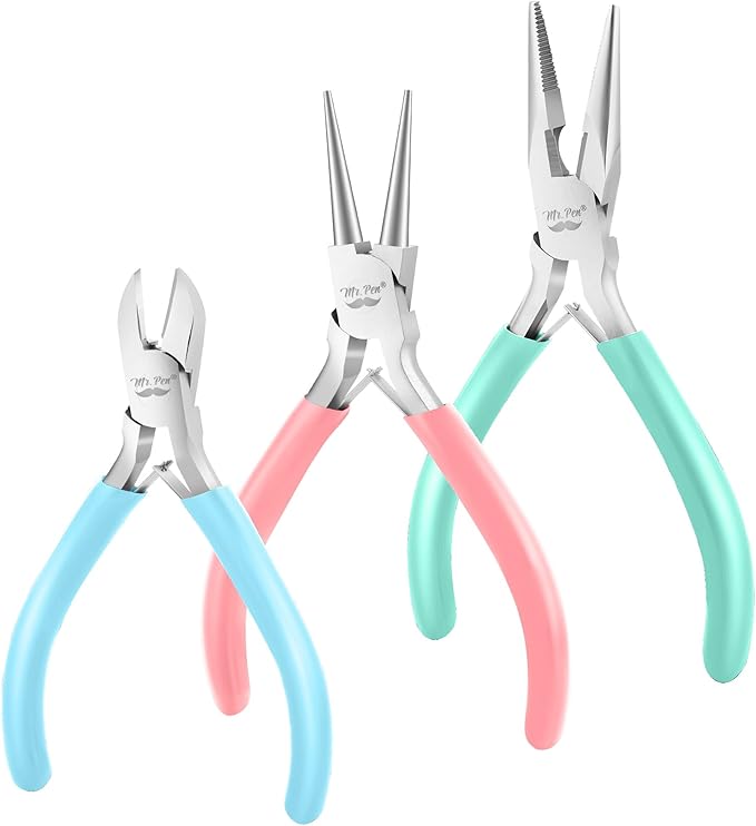 Mr. Pen- Jewelry Pliers Set, 3 Pack, Colorful, Rubber Handle & Ergonomic Design, Mini Pliers for Jewelry Making Tools, Small Wire Cutters for Crafting