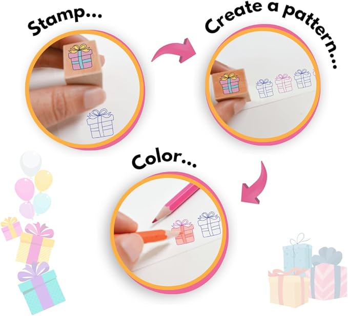 Birthday Card Making Kit for Kids – DIY Craft Kit with Wooden Stamps, Cards, Stickers & Ink Pad – Makes 12 Cards – Party Activity & Gift for Ages 4+